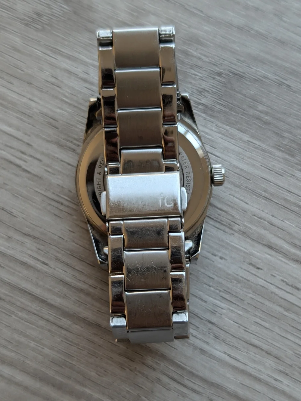 French Connection Silver Bracelet Watch with Dark Iridescent Dial